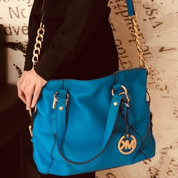 Michael Kors Tristan Blue Pebbled Leather Convertible Satchel - Picture 15 of 15